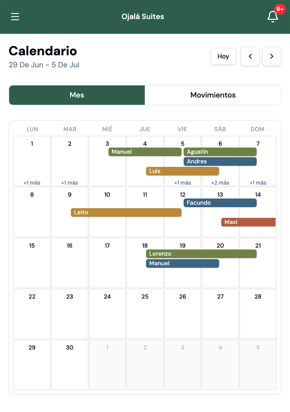 Calendario de reservas de Guiru